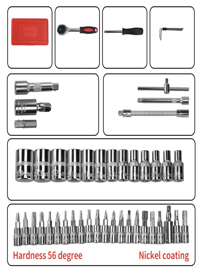 ENON Hand Tool Kit (46 Pcs) Household, 1/4 Drive Socket, Screwdriver Wrench Set For Bike,Car Repairs & More, Spanner & Socket Set, All Size Tool Kit Goti Pana Set|Perfect For Diy Enthusiasts, Red - Image 2